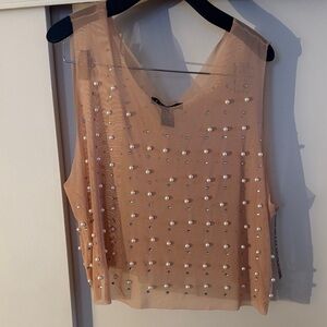 Embellished Tan Sleeveless Top